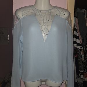 Chic Sheer Light Blue Women's Blouse